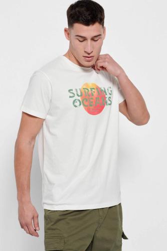 Funky Buddha ανδρικό βαμβακερό T-shirt μονόχρωμο με sunset print μπροστά - FBM007-355-04 Κρέμ